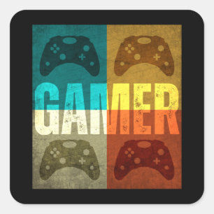 GAMER RETRO VIDEOSPIELCONTROLLER QUADRATISCHER AUFKLEBER