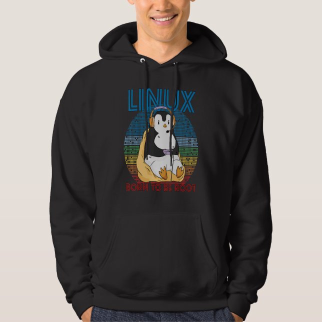 Gamer Root Retro Pinguin Linux Nerd Programmierer  Hoodie (Vorderseite)