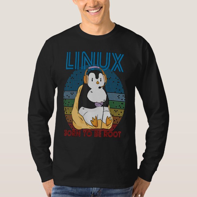 Gamer Root Retro Pinguin Linux Nerd Programmierer  T-Shirt (Vorderseite)