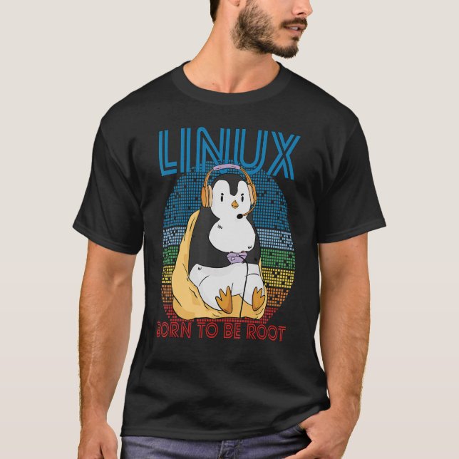 Gamer Root Retro Pinguin Linux Nerd Programmierer  T-Shirt (Vorderseite)