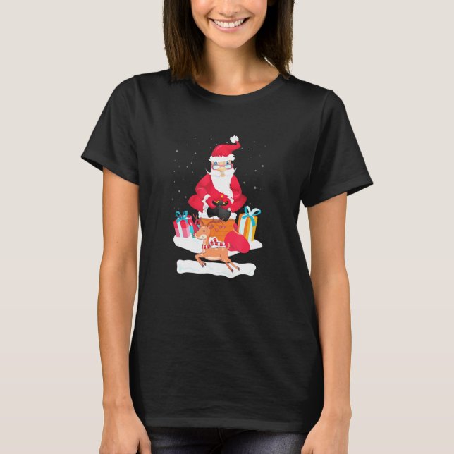 Gamer Santa Claus Sleigh Reindeer Playing Games Xm T-Shirt (Vorderseite)