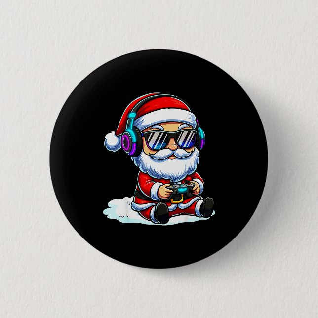Gamer Santa Video Game Christmas Gaming  Button (Vorderseite)