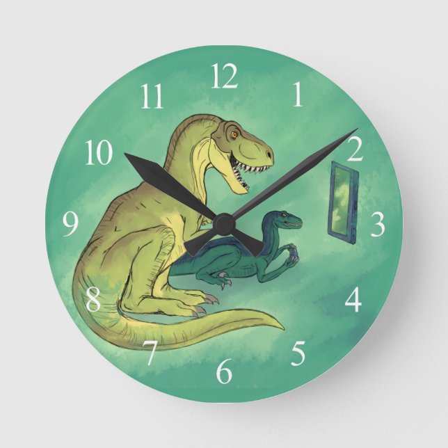 Gamer-Saurus Runde Wanduhr (Vorderseite)