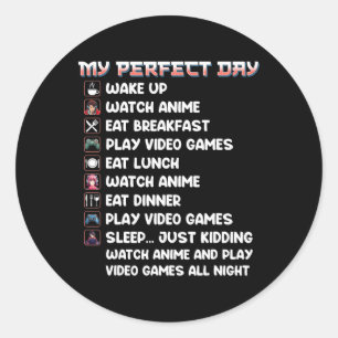 Gamer Shirt Mein perfekter Tag Anime Play Video an Runder Aufkleber