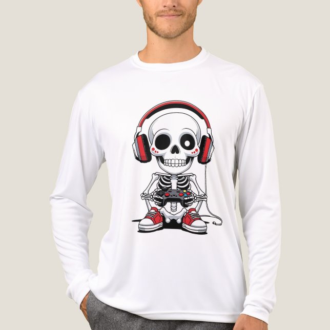 Gamer Skeleton - Funny Halloween Gaming Tri-Blend Shirt (Vorderseite)