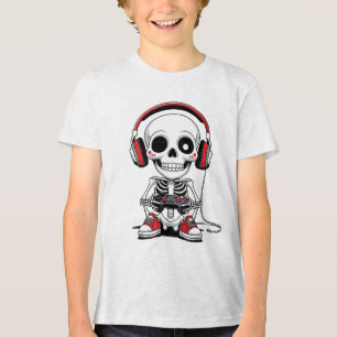 Gamer Skeleton - Funny Halloween Gaming Tri-Blend Shirt