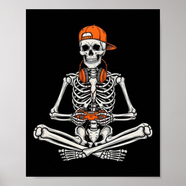Gamer Skeleton Halloween Video Game Controller Boy Poster (Vorne)