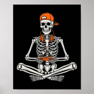 Gamer-Skelett Halloween-Videospiel-Controller-Jung Poster