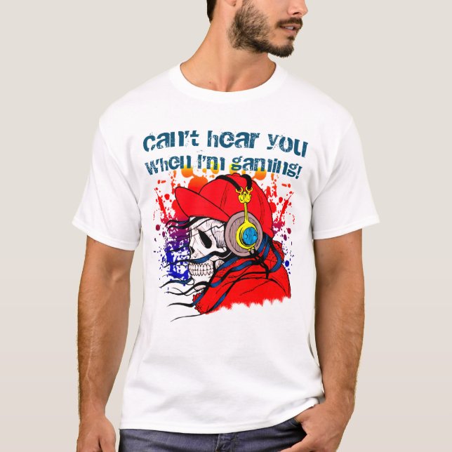 Gamer Skull mit Kopfhörern (Licht) T-Shirt (Vorderseite)