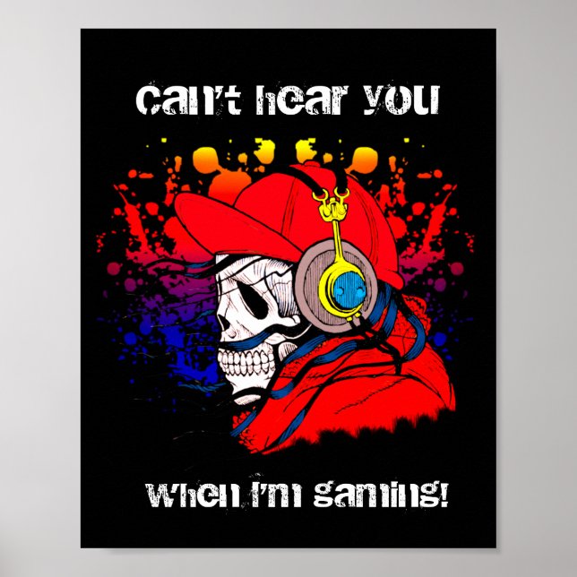 Gamer Skull mit Kopfhörern Poster (Vorne)