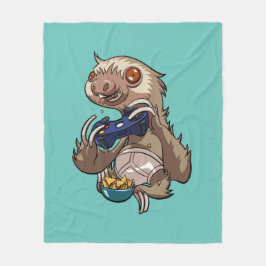 Gamer Sloth Eating Nachos in Underpants Cartoon Fleecedecke