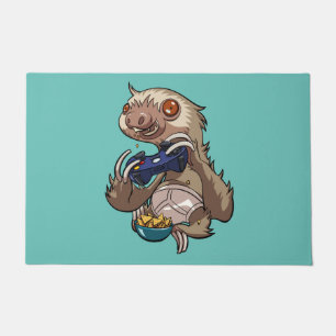 Gamer Sloth Eating Nachos in Underpants Cartoon Fußmatte