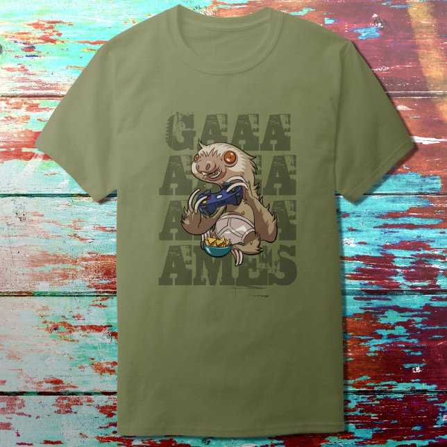 Gamer Sloth Eating Nachos in Underpants Cartoon T-Shirt (Von Creator hochgeladen)
