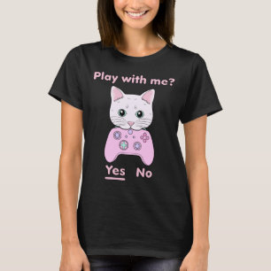 Gamer-Spiel mit mir Niedlich-rosa-Cartoon-Katze T-Shirt