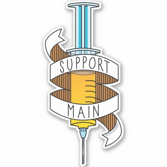 Gamer Support Haupt-Gelbe Cartoon Aufkleber (Vorderseite)