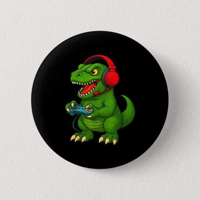 Gamer T Rex Dinosaur Video Games Boys Teen Funny G Button (Vorderseite)