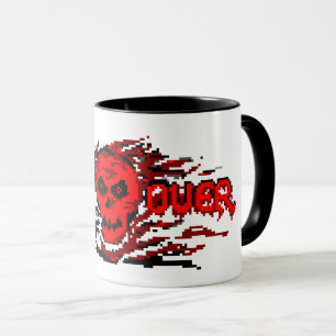 Gamer-Tasse - Retro-8-Bit-Flaming-Skull - GAME OVE Tasse