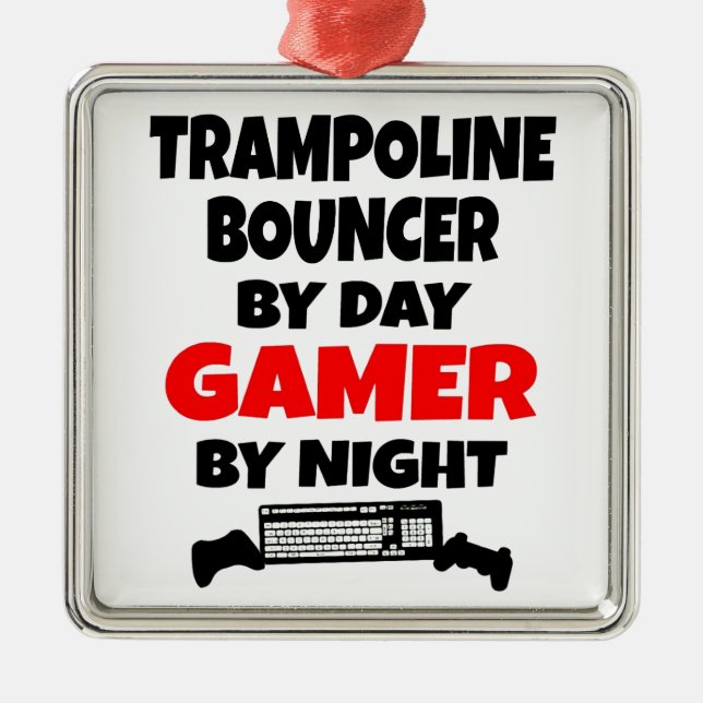 Gamer Trampolin Bouncer Silbernes Ornament (Vorne)