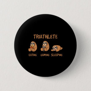 Gamer Triathlet Lustig Gaming Faultier Videospiele Button