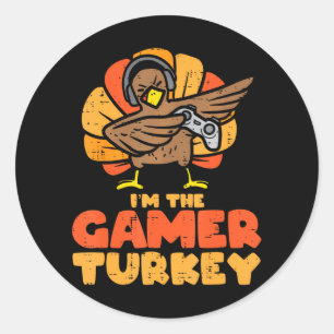 Gamer Turkey VIdeo Games Gaming Boys Erntedank Runder Aufkleber