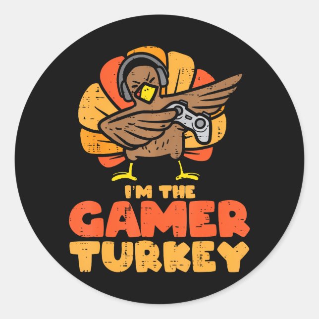 Gamer Turkey VIdeo Games Gaming Boys Erntedank Runder Aufkleber (Vorderseite)