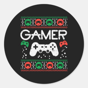 Gamer Ugg Weihnachts Sweater Retro Video Game Xmas Runder Aufkleber