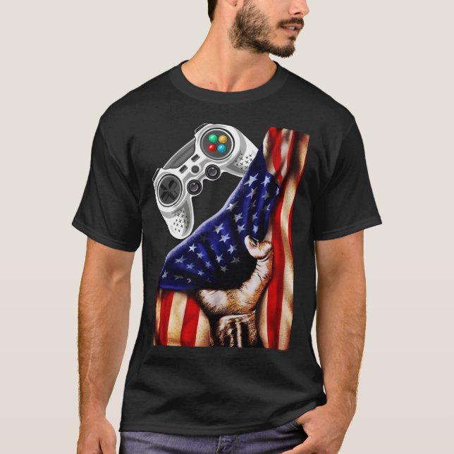 Gamer  USA Flag Video Game Player Boys Teens Men T-Shirt (Vorderseite)