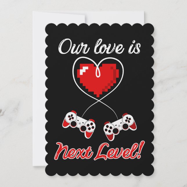 Gamer Valentine Flat Grußkarte Einladung (Vorderseite)