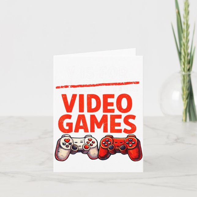 Gamer Valentine V Is For Video Games Valentines Da Karte (Vorderseite)
