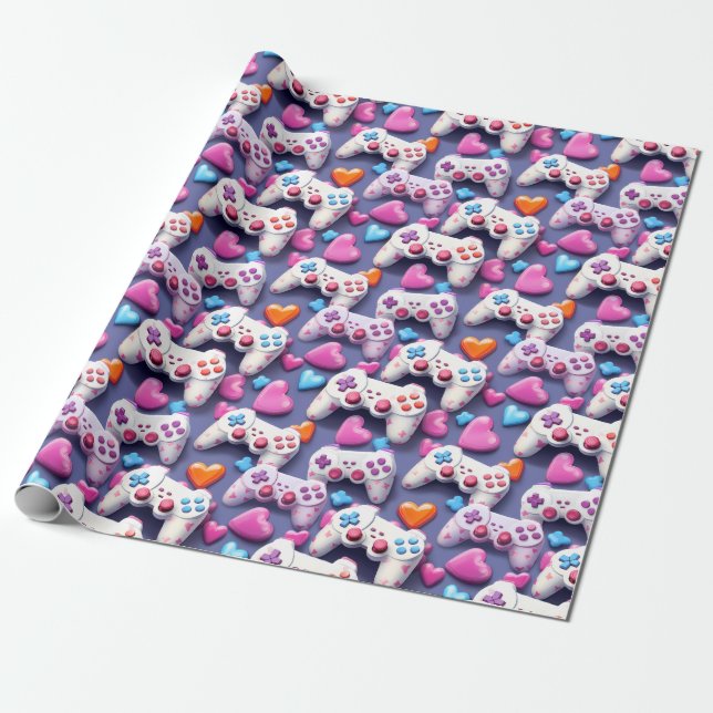 Gamer Valentine's Day Wrapping Paper Geschenkpapier (Ungerollt)