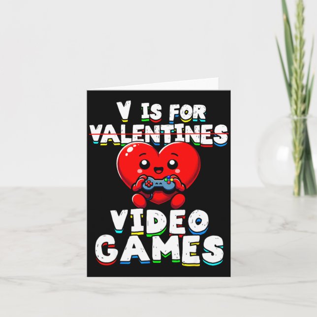 Gamer Valentines V For Video Games Boys Funny Hear Karte (Vorderseite)