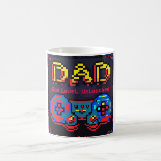 Gamer-Vater-Ebene entriegelt Retro-Pixel-Art Kaffeetasse (Mittel)