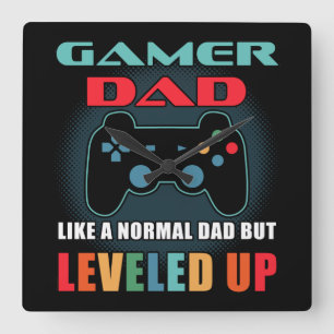 Gamer Vater Geschenk Normal Vater Levelup Vathers  Quadratische Wanduhr
