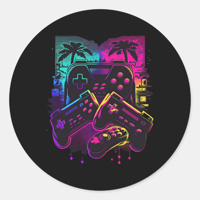 Gamer Video Game Controller 16 Runder Aufkleber (Vorderseite)