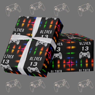Gamer Video Game Controller Neon Birthday Party Geschenkpapier