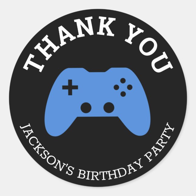 Gamer Video Game Party Vielen Dank Personalisiert Runder Aufkleber (Vorderseite)