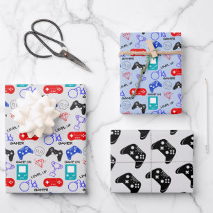 Gamer Video Icons Controller Pattern Fun Geschenkpapier Set