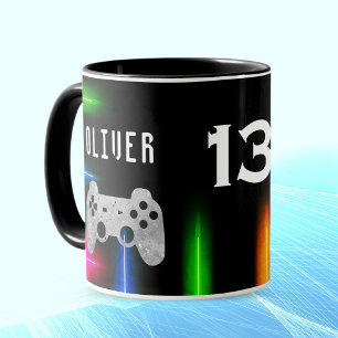 Gamer-Videospiel-Controller-Neon-Name-Alter  Tasse
