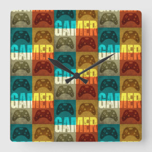 GAMER VINTAGE VIDEOSPIELKONTROLLER QUADRATISCHE WANDUHR
