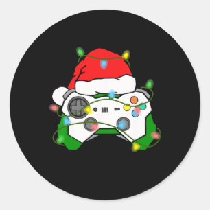 Gamer Weihnachten Gaming Santa Hut Videospiel Kont Runder Aufkleber