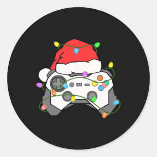 Gamer Weihnachten Gaming Weihnachtsmann Hut Videos Runder Aufkleber