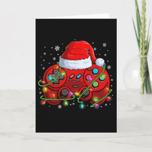 Gamer Weihnachten Videospiel Santa Hut Lichter Gam Karte
