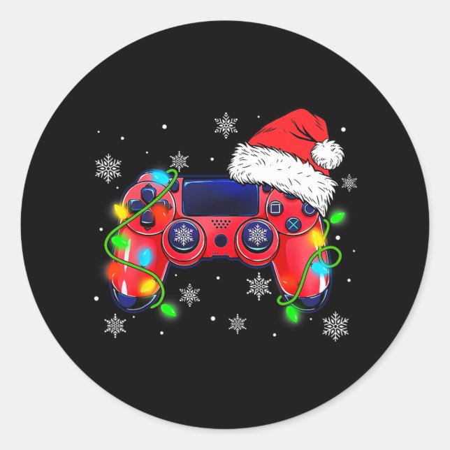 Gamer-Weihnachtsmannmütze-Gamer Runder Aufkleber (Vorderseite)