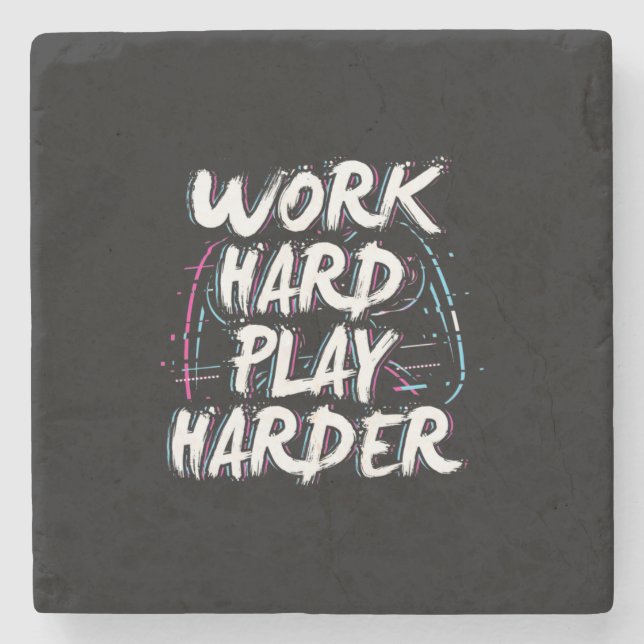 Gamer Word Hard Play Harder Steinuntersetzer (Vorderseite)