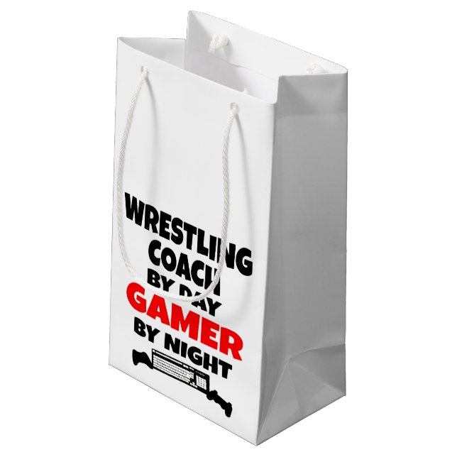 Gamer Wrestling Coach Kleine Geschenktüte (Rückseite Schrägansicht)