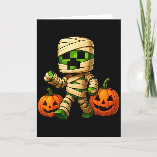 Gamer Xel Pumpkin Mummy Men Kids Boy Halloween Fun Karte (Vorderseite)