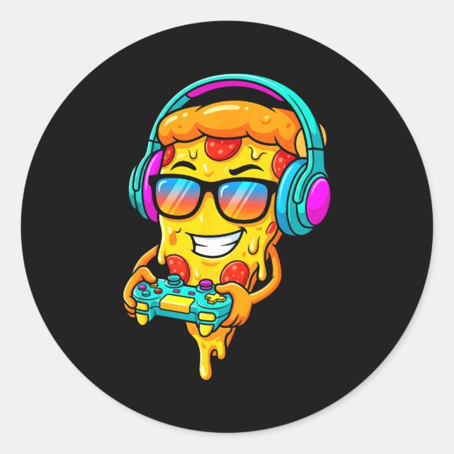 Gamer Zza Slice Video Gaming Boy Enthusiast Gamer  Runder Aufkleber (Vorderseite)