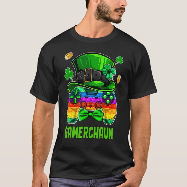 Gamerchaun Gaming Kleeblatt Liebe Pop It St Patric T-Shirt (Vorderseite)