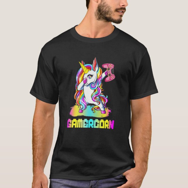 Gamercorn Dabbing Unicorn Video Game Controller Ga T-Shirt (Vorderseite)
