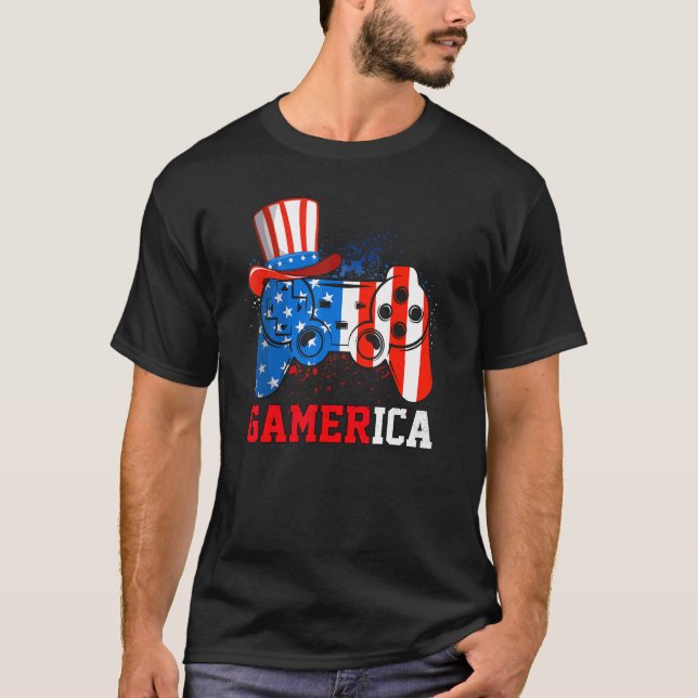 Gamerica Video Game Controller American Flag 4O T-Shirt (Vorderseite)